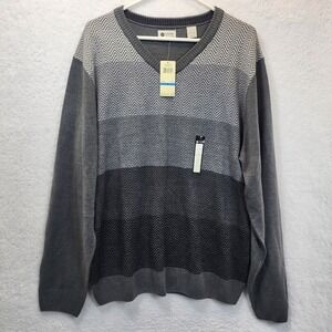 Haggar Mens XL‎ Chevron Gray Ombre Sweater Preppy Mimimalist Lightweight V Neck